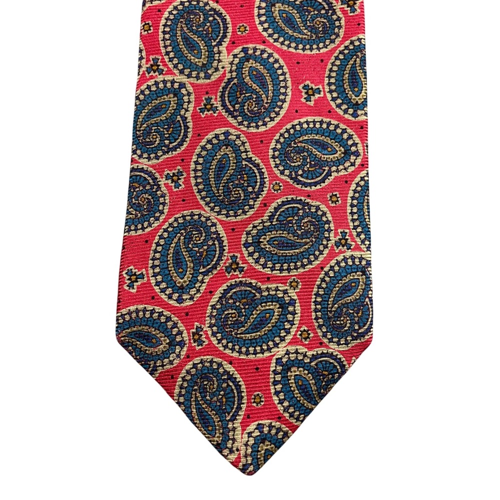 Briar Traditional Apparel Mens Paisley Silk Tie Red Blue Gold Made in USA Italy